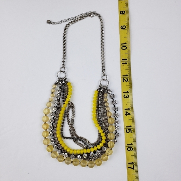 Loft Multi Strand Mixed Media Necklace Beads Rhinestones Chains Silver Yellow - Picture 7 of 11